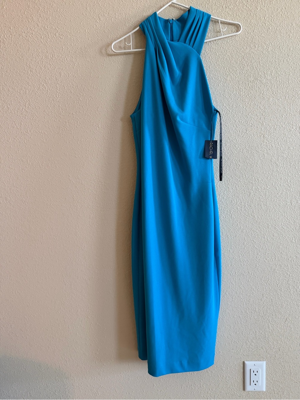 Rachel Bright Teal Midi Dress with Draped Halter Neck